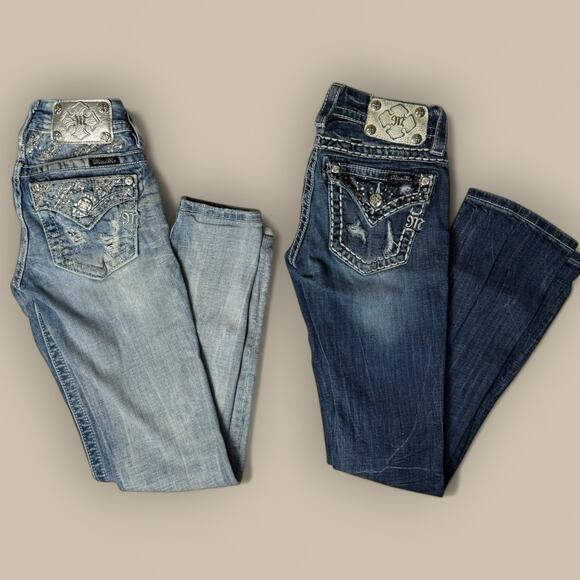 Miss Me Slim Boot Cut Jeans Skinny Lot Size 23 Embroidered Embellished Y2K Bling - Picture 1 of 4
